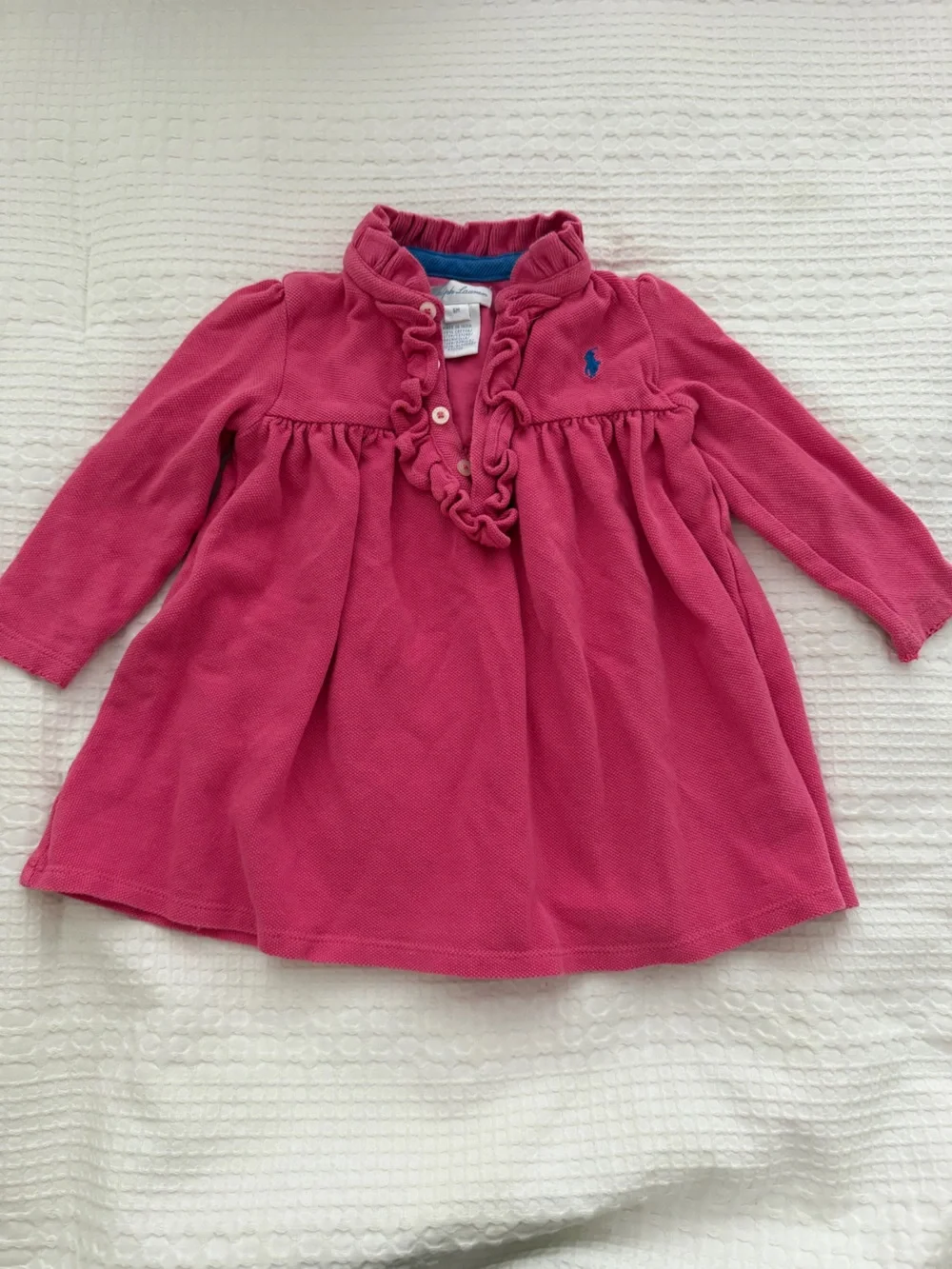 Ralph Lauren Pink Knit Polo Dress with Blue Trim Detail